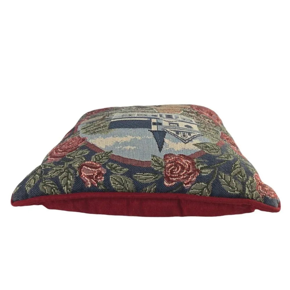 Vintage Tapestry Country House Floral Cat Rectangle 11 x‎ 12 Throw Pillow